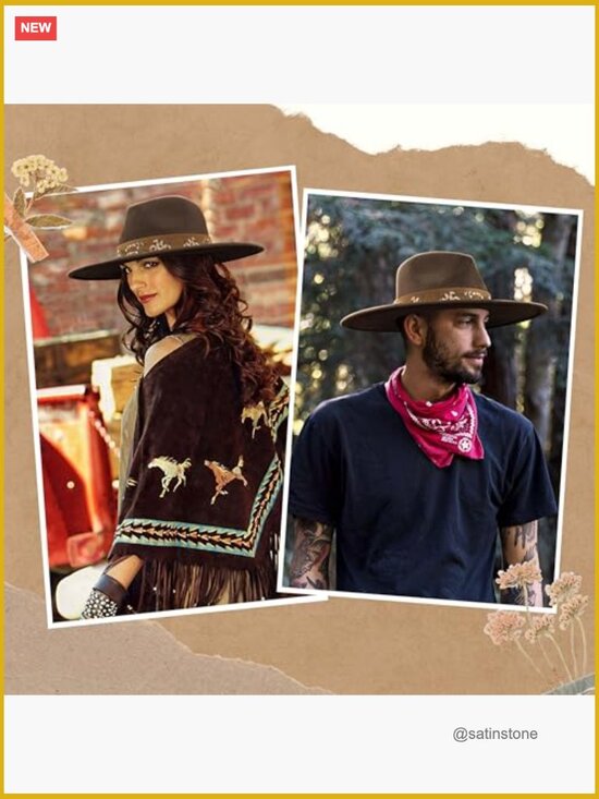 Big Wide Brim Boho Western Felt Rancher Fedora Hat for Women and Men - 4 inch main image 5